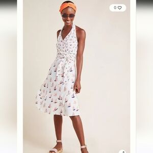 Anthropologie Maeve White Sailboat Midi Skirt